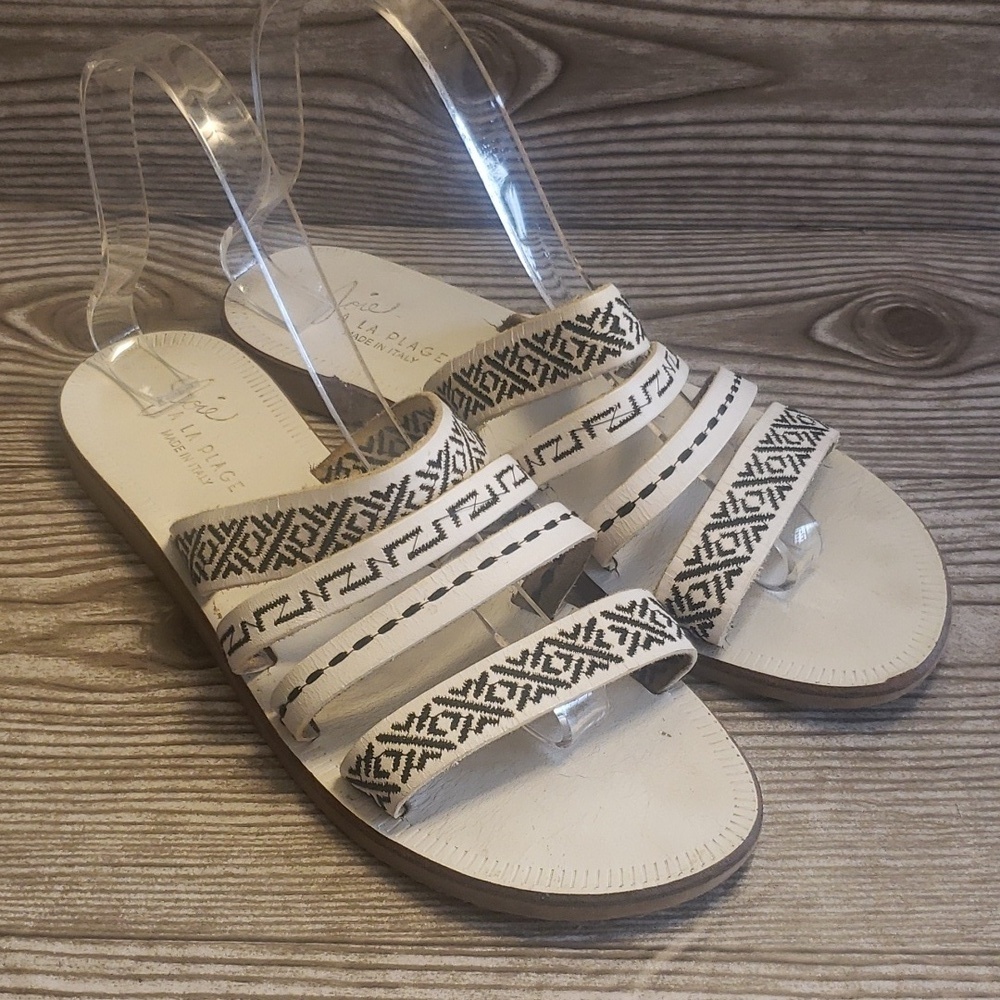 Joie la plage white and black embroidery multistrap slide flat sandals 39